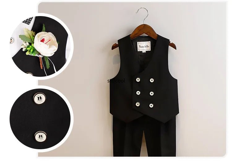 Children Vest Set 2 To 12 Y Flower Boys Wedding Suit Formal School Kids Piano Performance Costume Teens Birthday Evening Tuxedo - PratSN