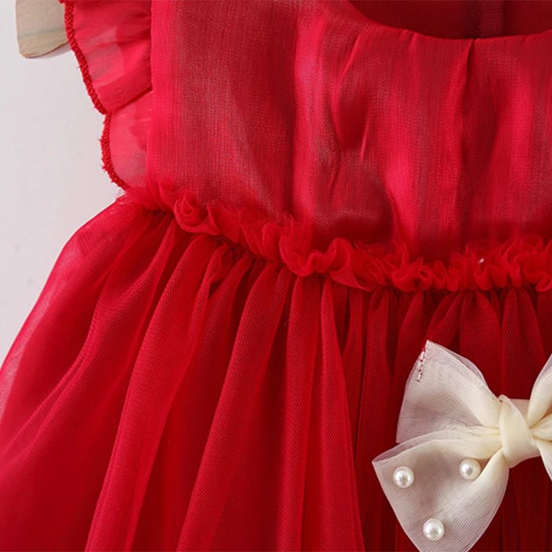 Children's clothing, girls' dress, summer new style, children's evening cloud yarn, flying sleeve princess dress, baby bow dress - PratSN