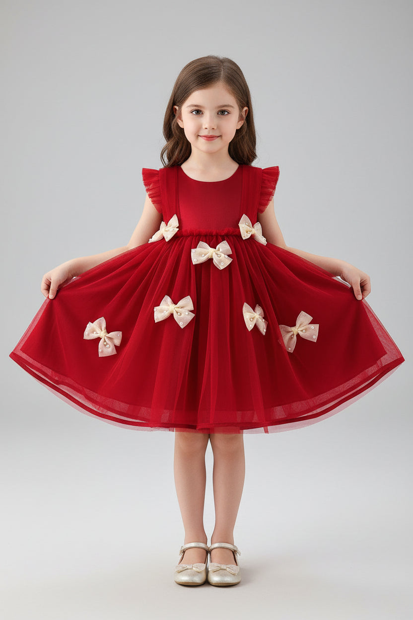 Children's clothing, girls' dress, summer new style, children's evening cloud yarn, flying sleeve princess dress, baby bow dress - PratSN
