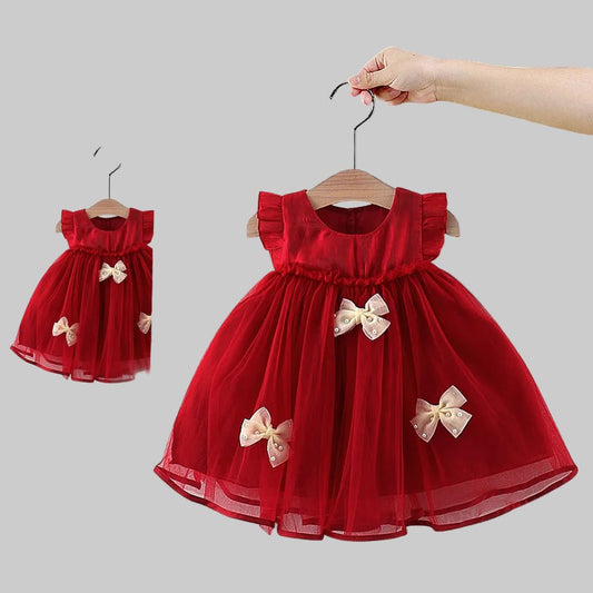 Children's clothing, girls' dress, summer new style, children's evening cloud yarn, flying sleeve princess dress, baby bow dress - PratSN