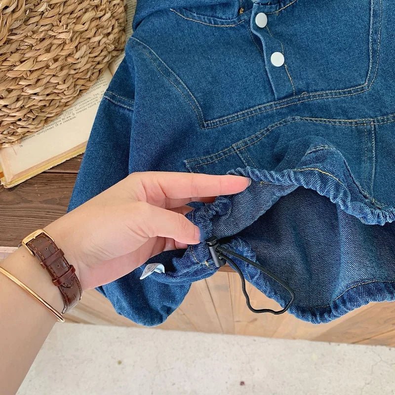 Children's clothing Spring and Autumn, boys' denim hooded sweatshirt, women's Baoyang solid color long sleeved top and pants set - PratSN