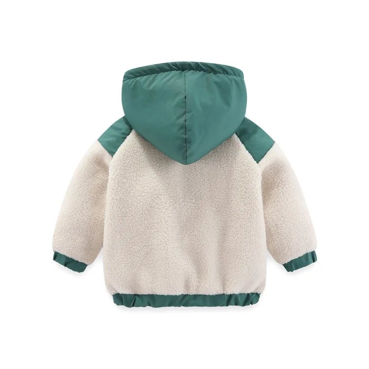 children's coat New autumn and winter thick warm cotton coat Baby hooded jacket Fashionable colorblock baby brushed jacket - PratSN