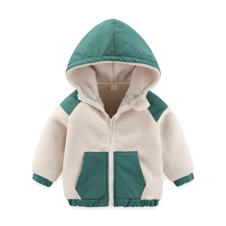 children's coat New autumn and winter thick warm cotton coat Baby hooded jacket Fashionable colorblock baby brushed jacket - PratSN