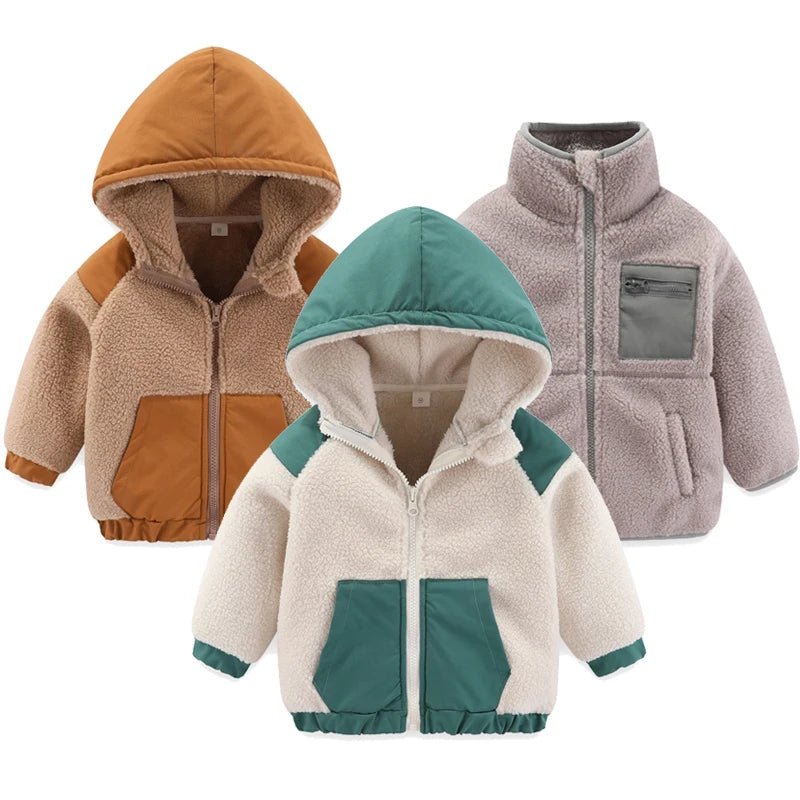 children's coat New autumn and winter thick warm cotton coat Baby hooded jacket Fashionable colorblock baby brushed jacket - PratSN