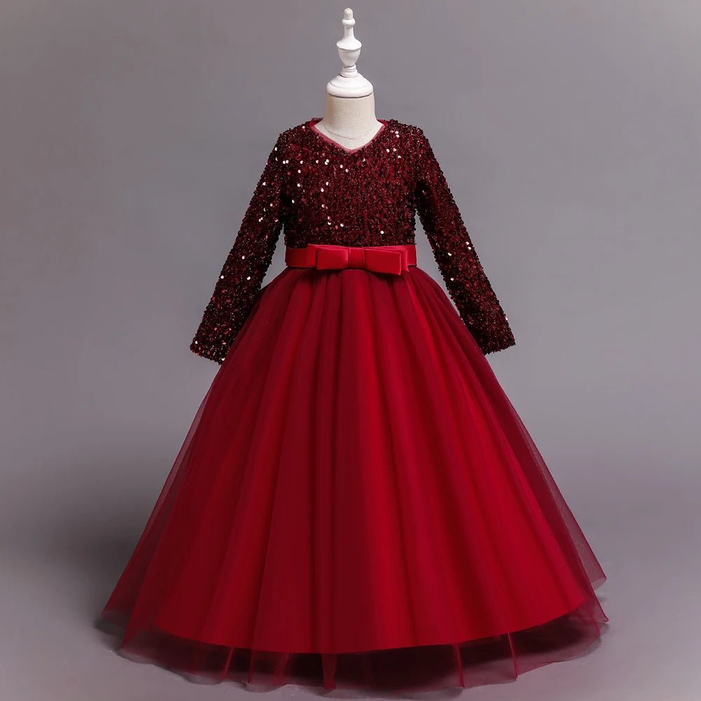 Children's dress girl sequins birthday dress princess dress little girl presenter piano performance clothes in stock - PratSN