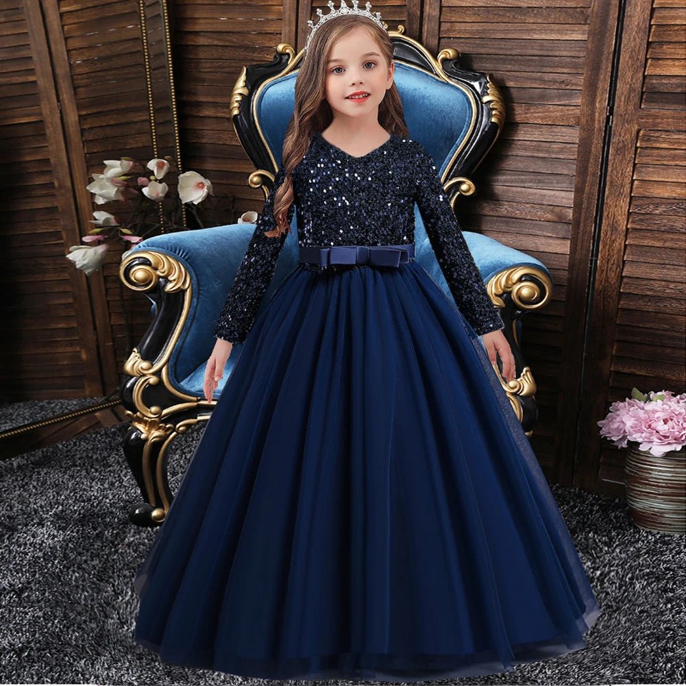 Children's dress girl sequins birthday dress princess dress little girl presenter piano performance clothes in stock - PratSN