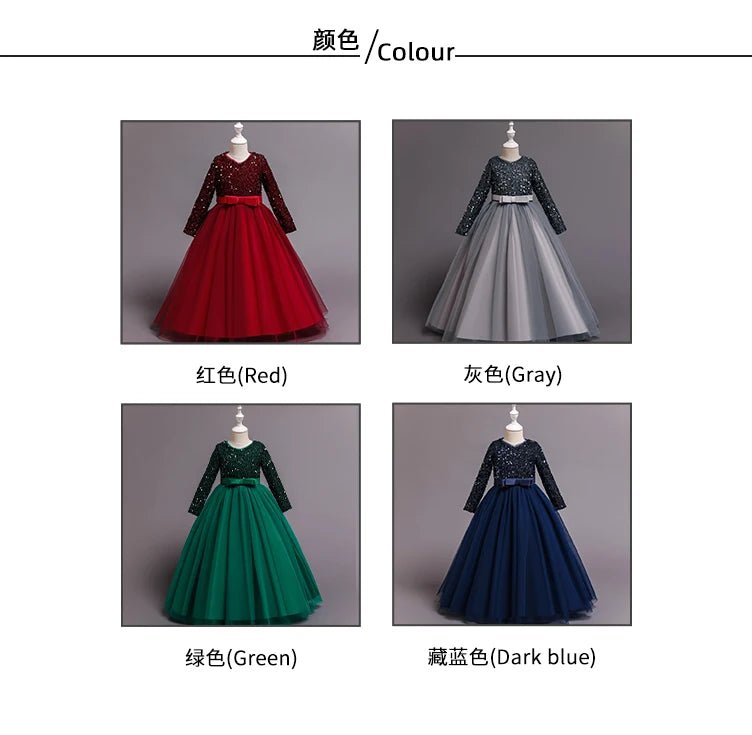 Children's dress girl sequins birthday dress princess dress little girl presenter piano performance clothes in stock - PratSN