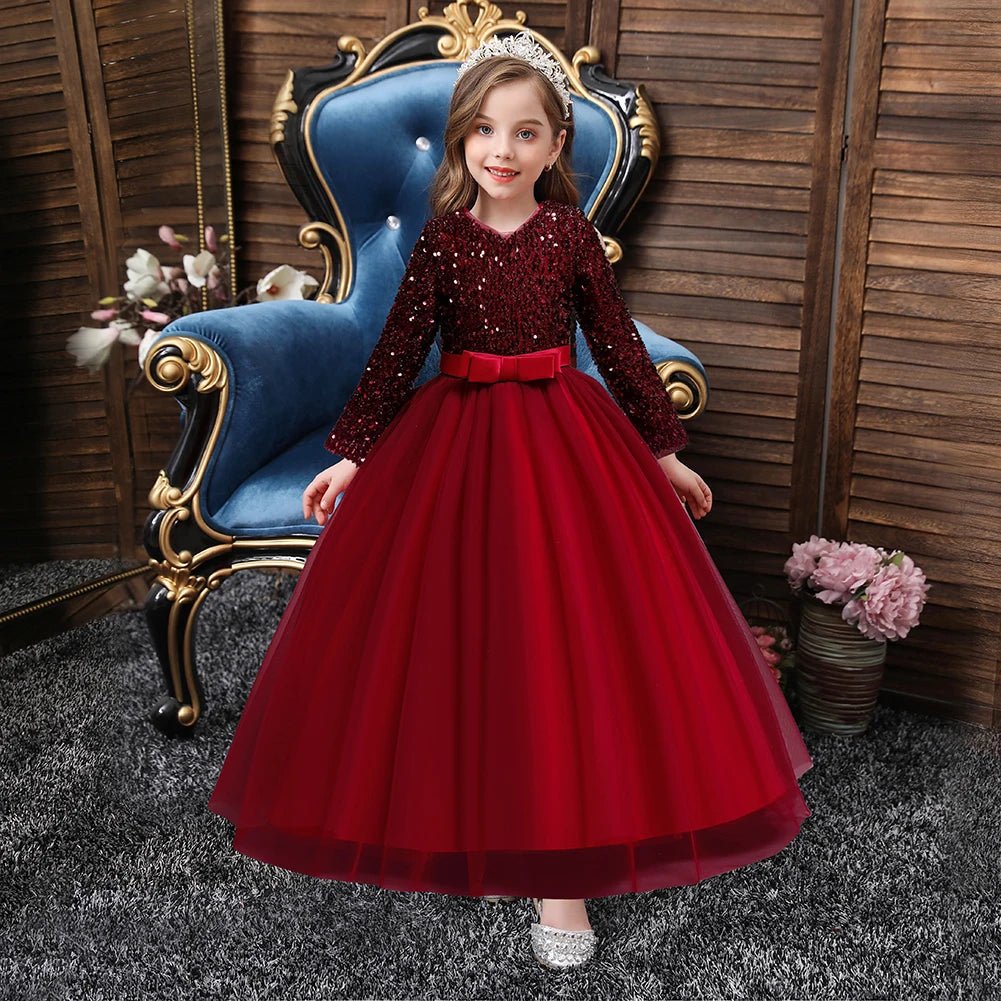 Children's dress girl sequins birthday dress princess dress little girl presenter piano performance clothes in stock - PratSN