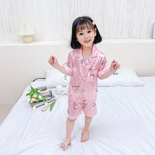 Children's Pajamas Set Cartoon Printed Silk Home Service - PratSN
