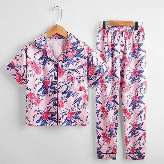 Children's Pajamas Set Summer Kids Girls Cartoon Print Sleepwear Indoor Air - conditioning Wear Suits Children Girls Home Pajamas - PratSN