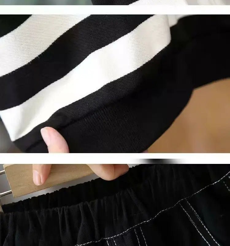 Children's Set 2025 New Boys' Autumn Casual Set Rascal Handsome Baby Striped Hoodie Pants Two Piece Set - PratSN