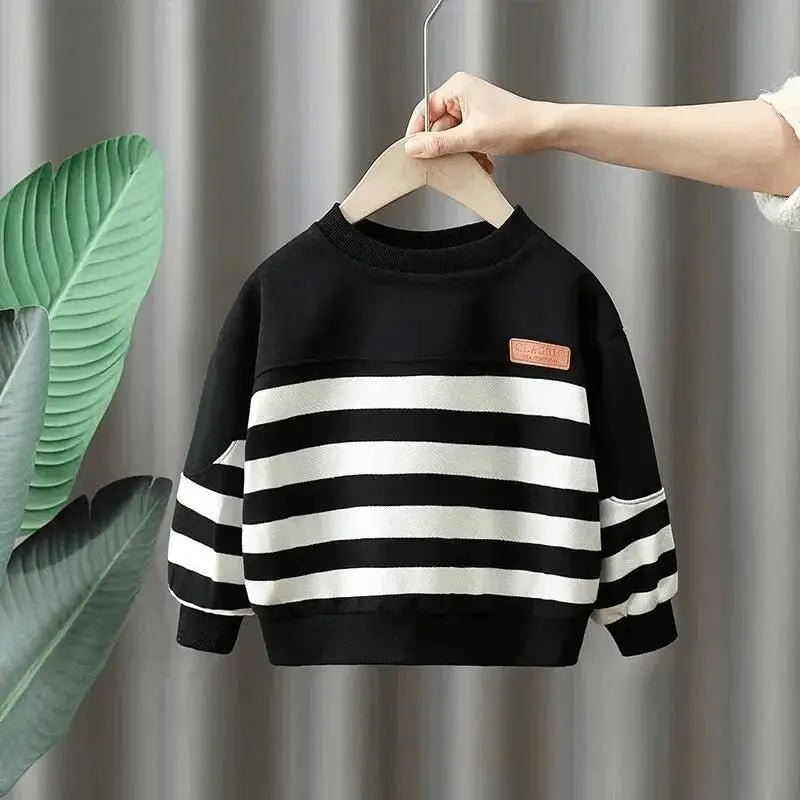 Children's Set 2025 New Boys' Autumn Casual Set Rascal Handsome Baby Striped Hoodie Pants Two Piece Set - PratSN