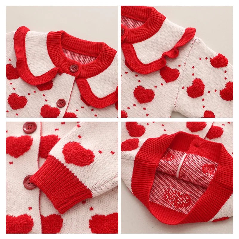 Children's Sweater Set Autumn/Winter Korean version Girls' KnittedTwo Piece Set with Polo Collar Cardigan Love Top pleated skirt - PratSN