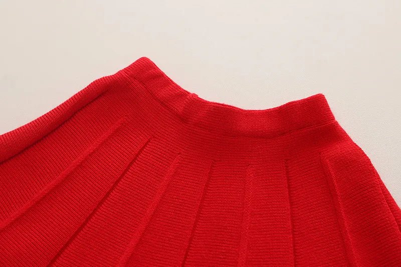Children's Sweater Set Autumn/Winter Korean version Girls' KnittedTwo Piece Set with Polo Collar Cardigan Love Top pleated skirt - PratSN