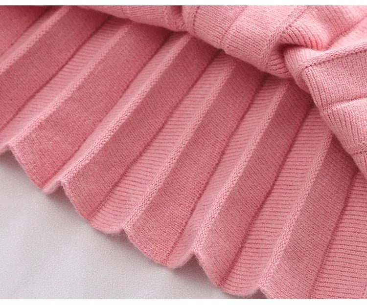 Children's Sweater Set Autumn/Winter Korean version Girls' KnittedTwo Piece Set with Polo Collar Cardigan Love Top pleated skirt - PratSN