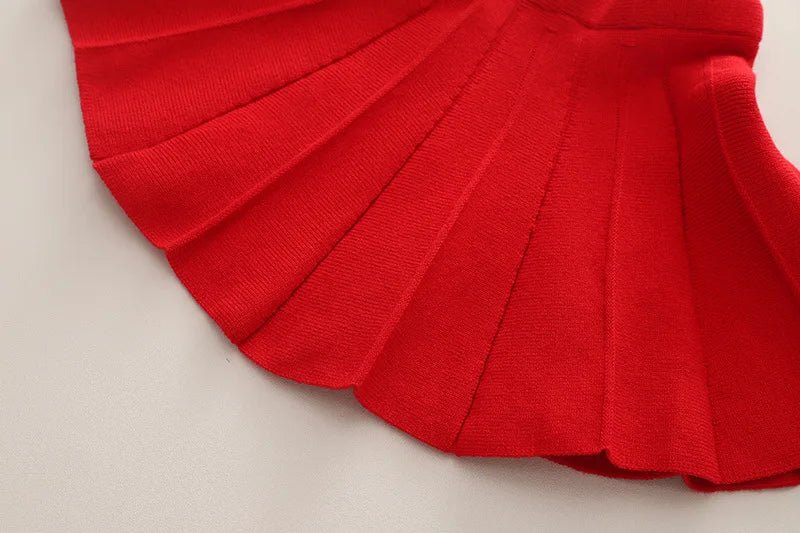 Children's Sweater Set Autumn/Winter Korean version Girls' KnittedTwo Piece Set with Polo Collar Cardigan Love Top pleated skirt - PratSN