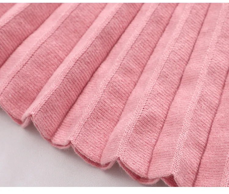Children's Sweater Set Autumn/Winter Korean version Girls' KnittedTwo Piece Set with Polo Collar Cardigan Love Top pleated skirt - PratSN