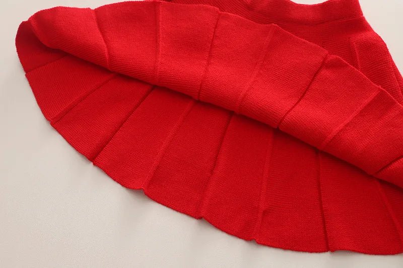 Children's Sweater Set Autumn/Winter Korean version Girls' KnittedTwo Piece Set with Polo Collar Cardigan Love Top pleated skirt - PratSN