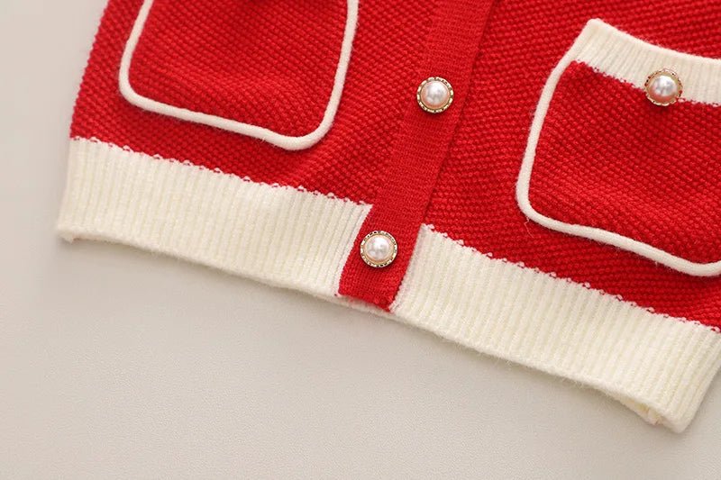 Children's Sweater Set Autumn/Winter Korean version Girls' KnittedTwo Piece Set with Polo Collar Cardigan Love Top pleated skirt - PratSN