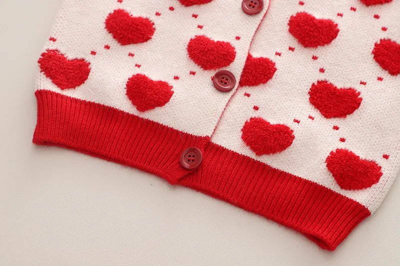 Children's Sweater Set Autumn/Winter Korean version Girls' KnittedTwo Piece Set with Polo Collar Cardigan Love Top pleated skirt - PratSN