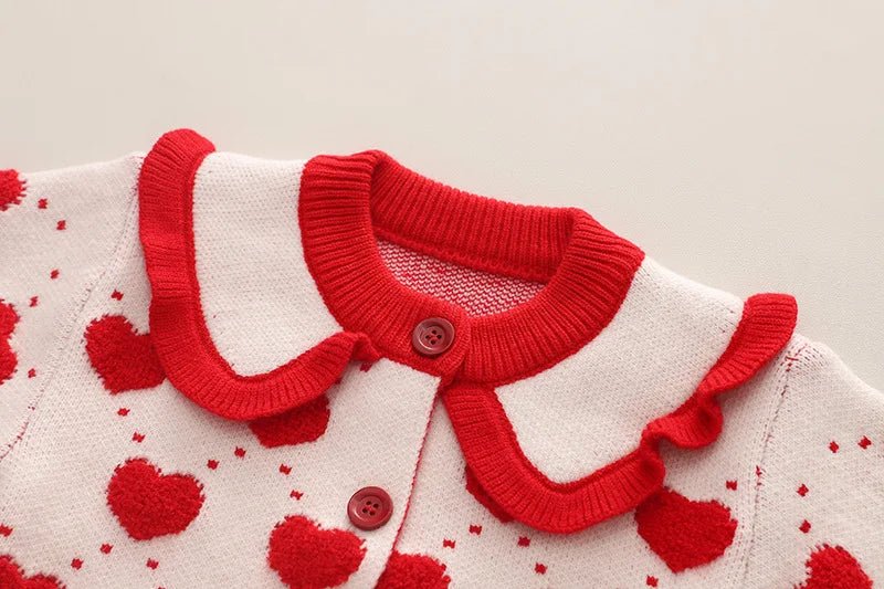 Children's Sweater Set Autumn/Winter Korean version Girls' KnittedTwo Piece Set with Polo Collar Cardigan Love Top pleated skirt - PratSN