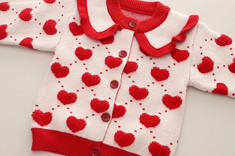 Children's Sweater Set Autumn/Winter Korean version Girls' KnittedTwo Piece Set with Polo Collar Cardigan Love Top pleated skirt - PratSN