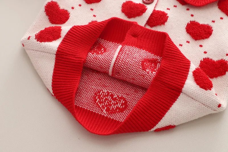 Children's Sweater Set Autumn/Winter Korean version Girls' KnittedTwo Piece Set with Polo Collar Cardigan Love Top pleated skirt - PratSN