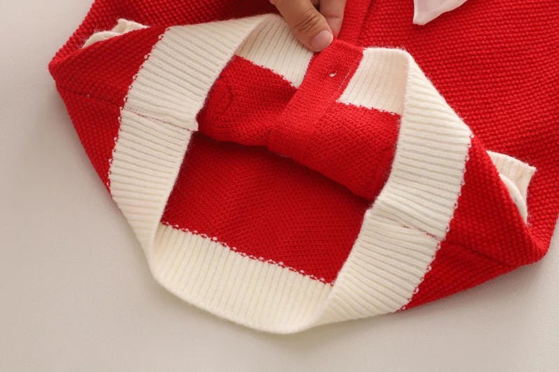 Children's Sweater Set Autumn/Winter Korean version Girls' KnittedTwo Piece Set with Polo Collar Cardigan Love Top pleated skirt - PratSN