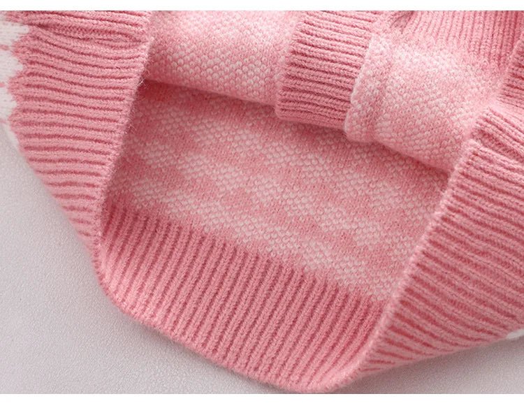 Children's Sweater Set Autumn/Winter Korean version Girls' KnittedTwo Piece Set with Polo Collar Cardigan Love Top pleated skirt - PratSN