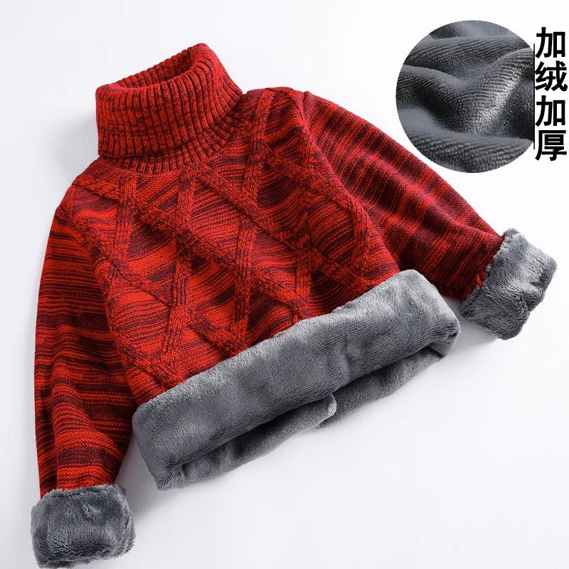 Children's Turtleneck Jumper Boys Thickened Padded Warm Sweater Autumn Winter New Girls Solid Colour Fashion Casual Coat 3 - 10Y - PratSN