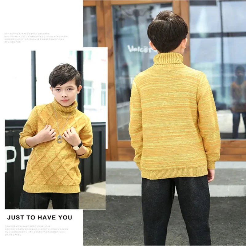 Children's Turtleneck Jumper Boys Thickened Padded Warm Sweater Autumn Winter New Girls Solid Colour Fashion Casual Coat 3 - 10Y - PratSN