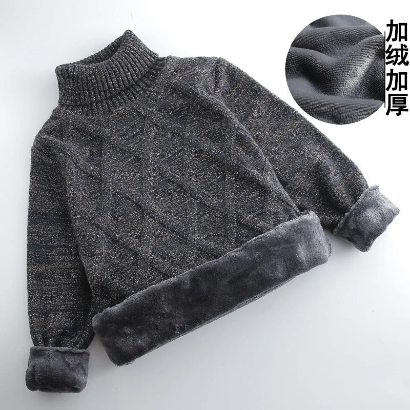 Children's Turtleneck Jumper Boys Thickened Padded Warm Sweater Autumn Winter New Girls Solid Colour Fashion Casual Coat 3 - 10Y - PratSN