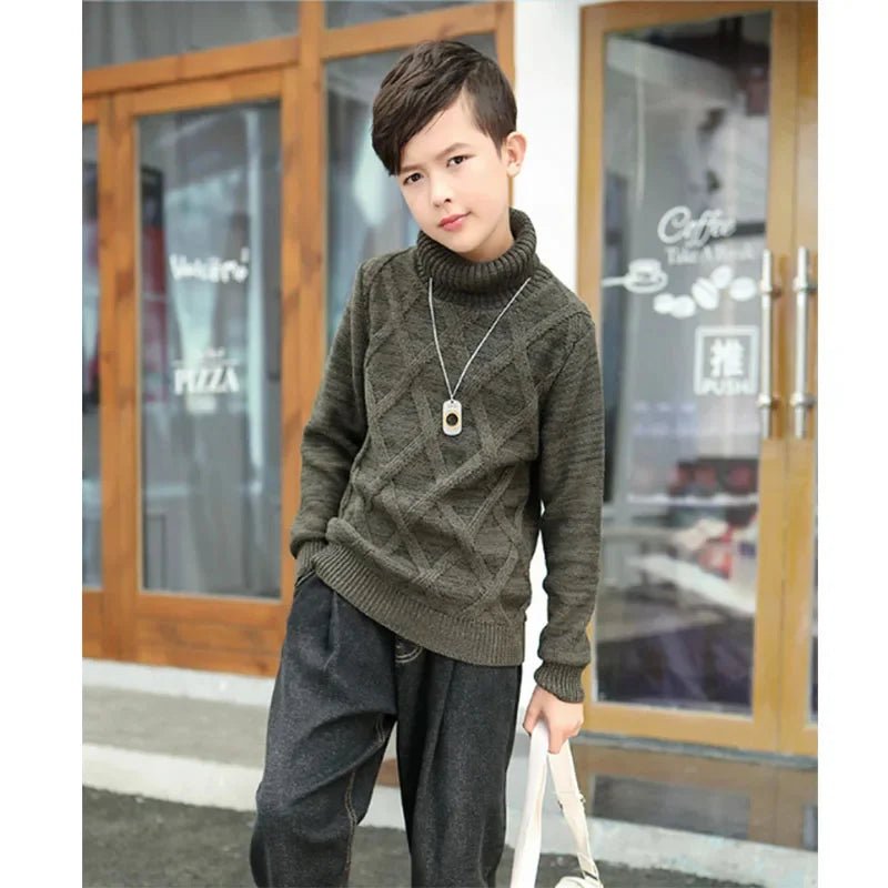 Children's Turtleneck Jumper Boys Thickened Padded Warm Sweater Autumn Winter New Girls Solid Colour Fashion Casual Coat 3 - 10Y - PratSN