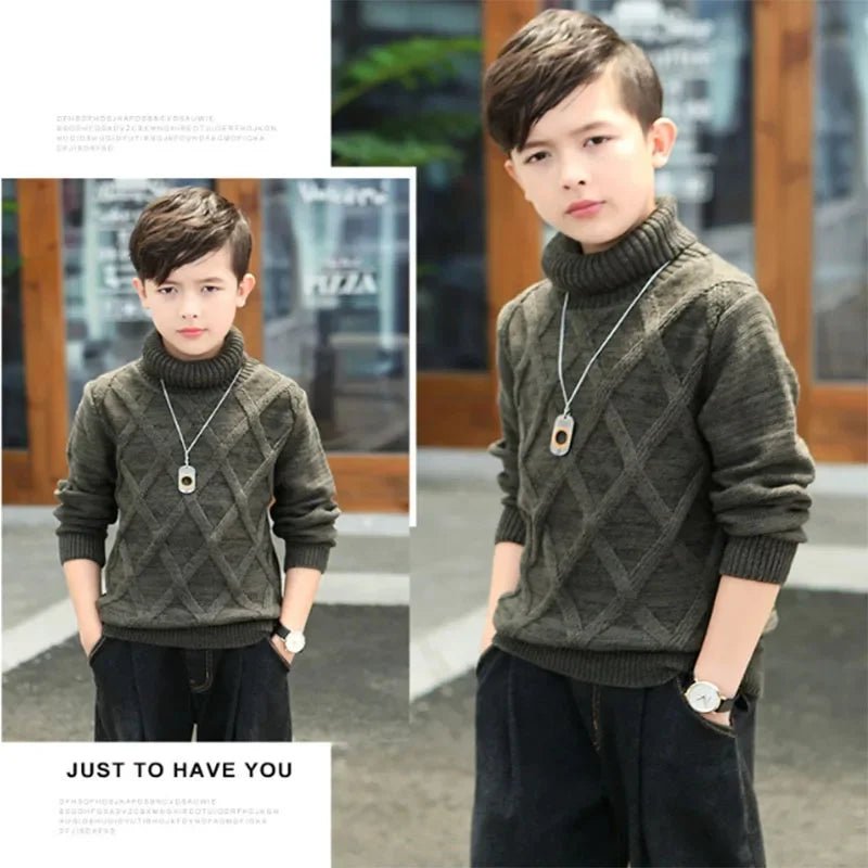 Children's Turtleneck Jumper Boys Thickened Padded Warm Sweater Autumn Winter New Girls Solid Colour Fashion Casual Coat 3 - 10Y - PratSN