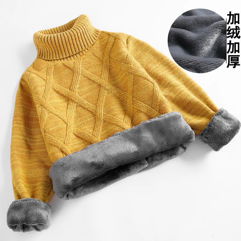 Children's Turtleneck Jumper Boys Thickened Padded Warm Sweater Autumn Winter New Girls Solid Colour Fashion Casual Coat 3 - 10Y - PratSN
