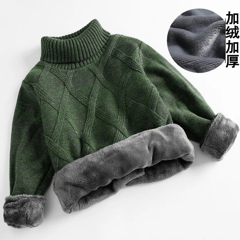 Children's Turtleneck Jumper Boys Thickened Padded Warm Sweater Autumn Winter New Girls Solid Colour Fashion Casual Coat 3 - 10Y - PratSN