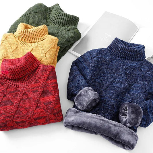 Children's Turtleneck Jumper Boys Thickened Padded Warm Sweater Autumn Winter New Girls Solid Colour Fashion Casual Coat 3 - 10Y - PratSN