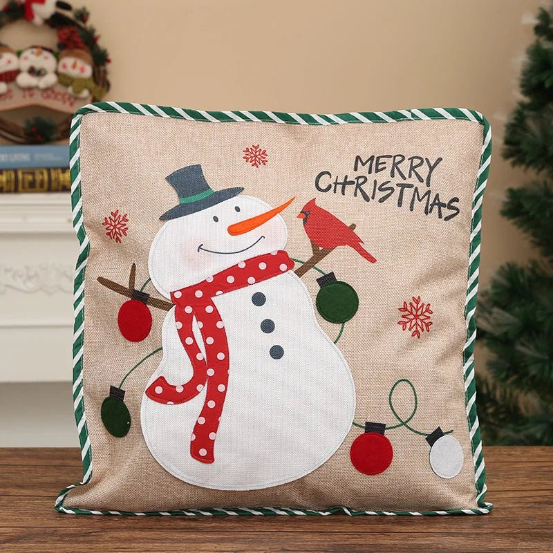 Christmas 3D Cushion Cover Snowman Santa Elk Pattern Pillowcase Sofa Cushion Covers for Home 2026 New Year Christmas Decorations - PratSN