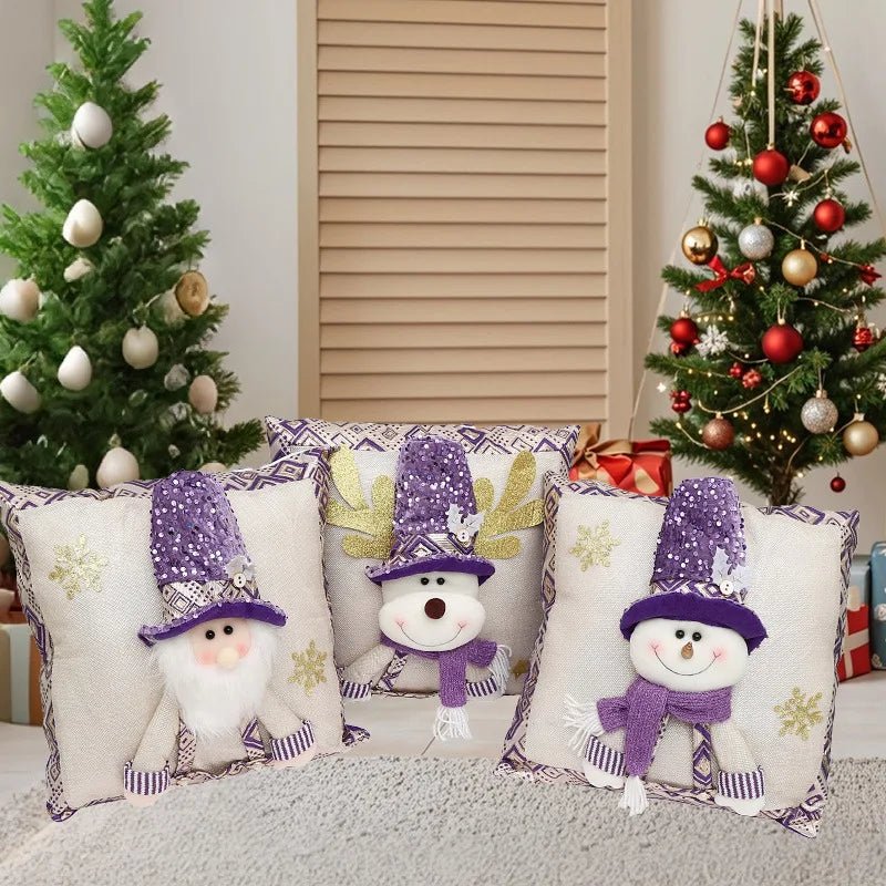 Christmas 3D Cushion Cover Snowman Santa Elk Pattern Pillowcase Sofa Cushion Covers for Home 2026 New Year Christmas Decorations - PratSN