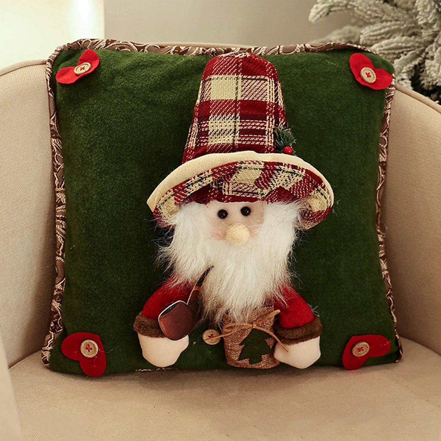 Christmas 3D Cushion Cover Snowman Santa Elk Pattern Pillowcase Sofa Cushion Covers for Home 2026 New Year Christmas Decorations - PratSN