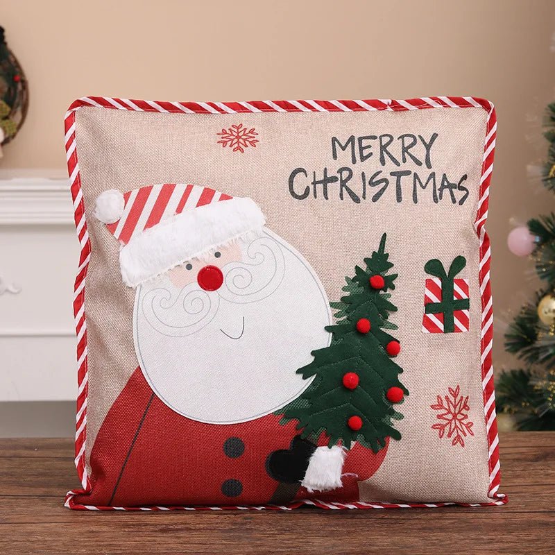 Christmas 3D Cushion Cover Snowman Santa Elk Pattern Pillowcase Sofa Cushion Covers for Home 2026 New Year Christmas Decorations - PratSN