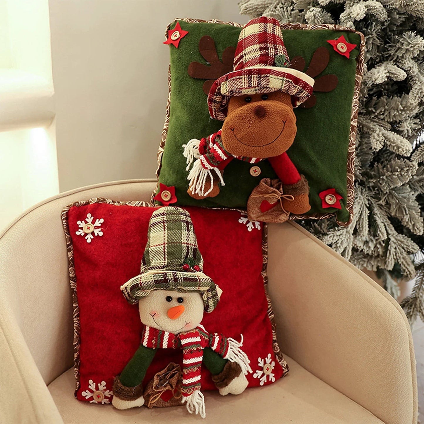 Christmas 3D Cushion Cover Snowman Santa Elk Pattern Pillowcase Sofa Cushion Covers for Home 2026 New Year Christmas Decorations - PratSN
