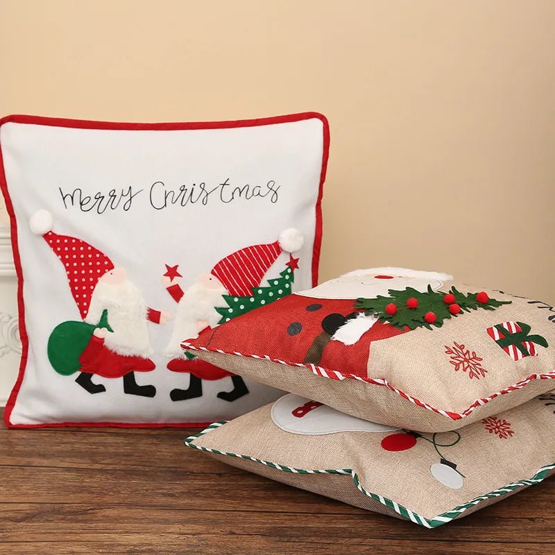 Christmas 3D Cushion Cover Snowman Santa Elk Pattern Pillowcase Sofa Cushion Covers for Home 2026 New Year Christmas Decorations - PratSN