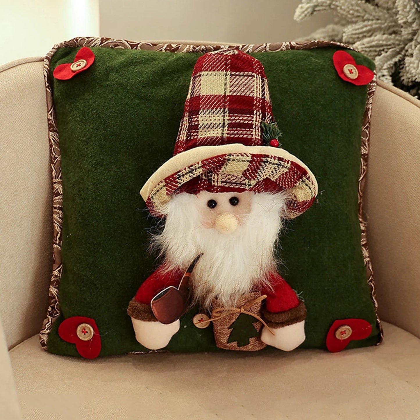 Christmas 3D Cushion Cover Snowman Santa Elk Pattern Pillowcase Sofa Cushion Covers for Home 2026 New Year Christmas Decorations - PratSN
