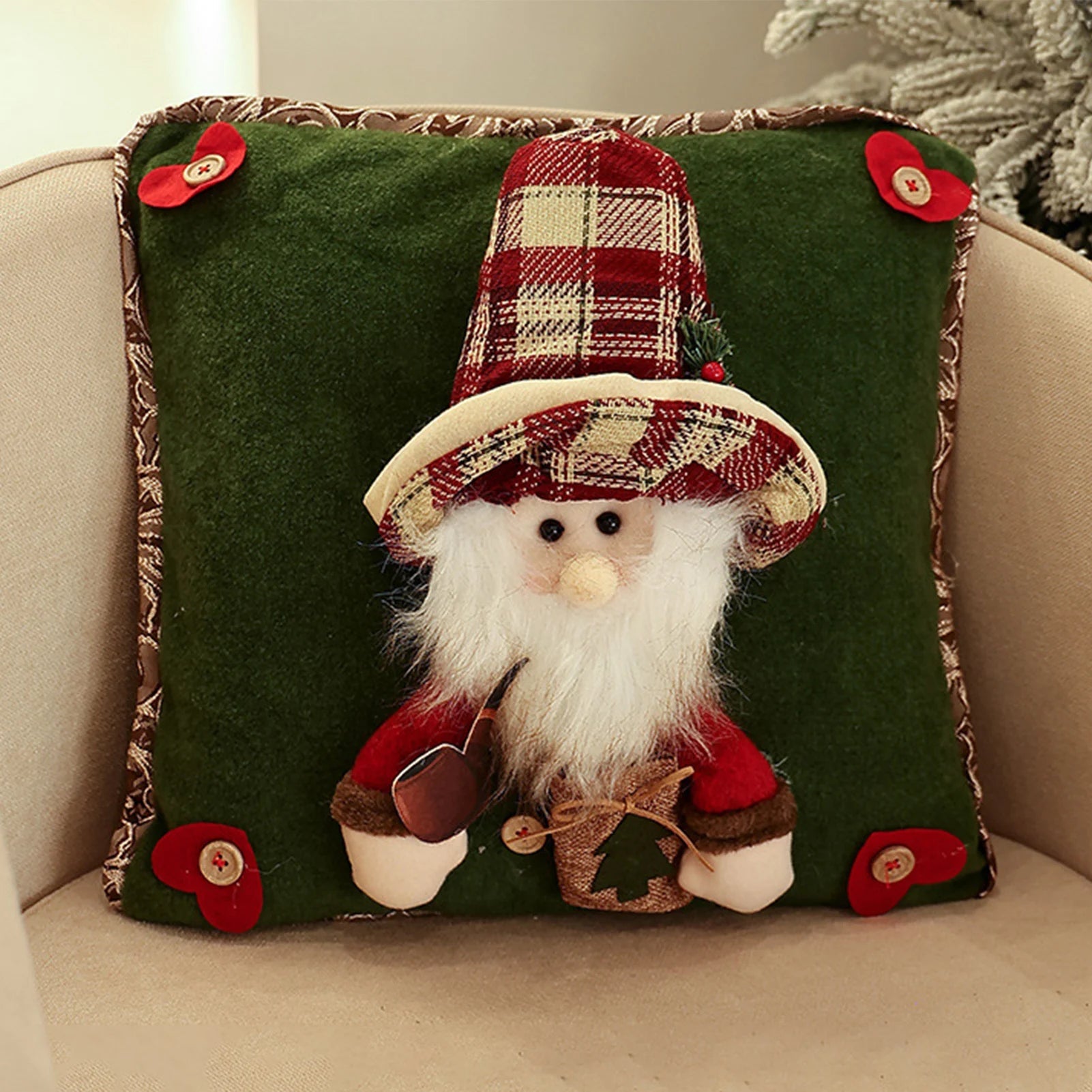 Christmas 3D Cushion Cover Snowman Santa Elk Pattern Pillowcase Sofa Cushion Covers for Home 2026 New Year Christmas Decorations - PratSN