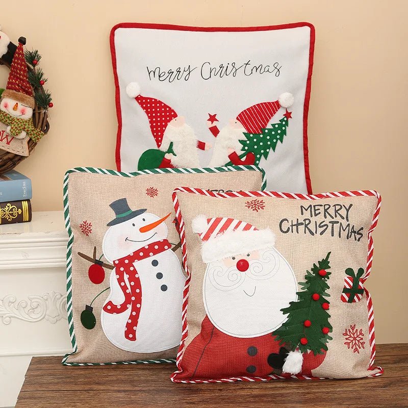 Christmas 3D Cushion Cover Snowman Santa Elk Pattern Pillowcase Sofa Cushion Covers for Home 2026 New Year Christmas Decorations - PratSN