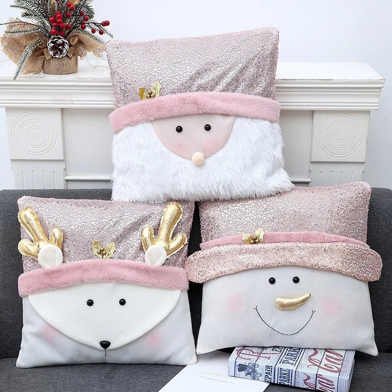 Christmas 3D Cushion Cover Snowman Santa Elk Pattern Pillowcase Sofa Cushion Covers for Home 2026 New Year Christmas Decorations - PratSN