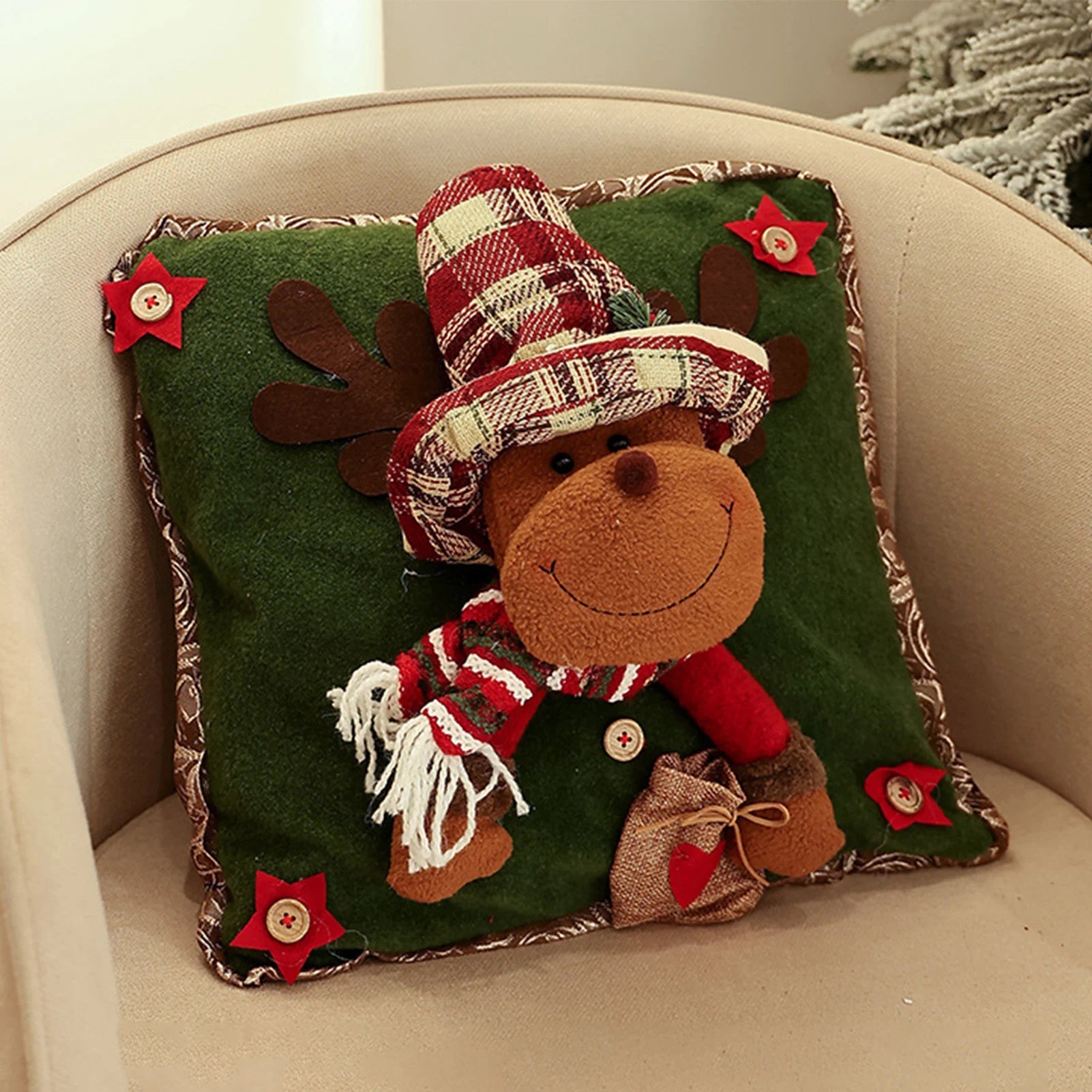 Christmas 3D Cushion Cover Snowman Santa Elk Pattern Pillowcase Sofa Cushion Covers for Home 2026 New Year Christmas Decorations - PratSN