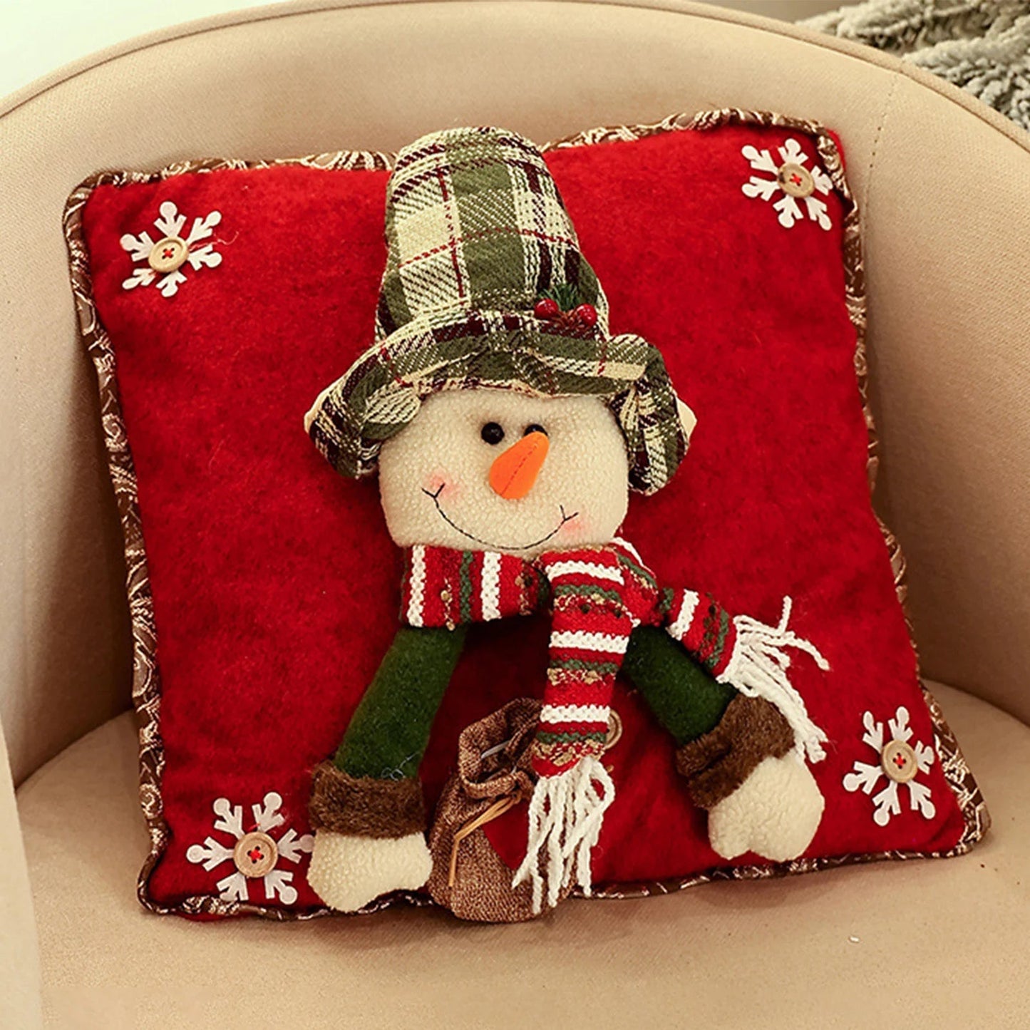 Christmas 3D Cushion Cover Snowman Santa Elk Pattern Pillowcase Sofa Cushion Covers for Home 2026 New Year Christmas Decorations - PratSN