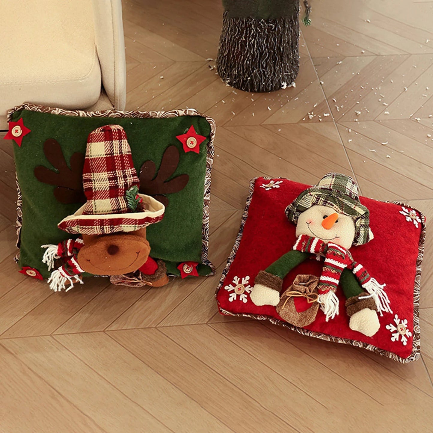 Christmas 3D Cushion Cover Snowman Santa Elk Pattern Pillowcase Sofa Cushion Covers for Home 2026 New Year Christmas Decorations - PratSN